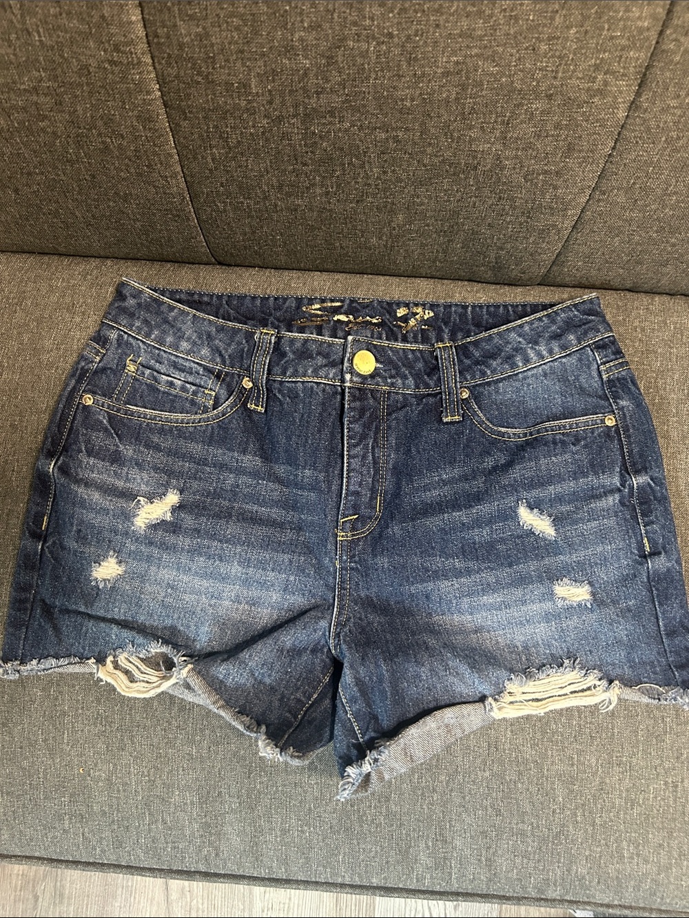 Seven7 Distressed Dark Blue Denim Shorts